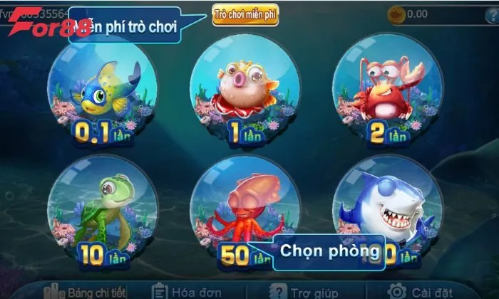 YL bắn cá For88 Có 6 phòng ở mỗi sản phẩm để anh em lựa chọn